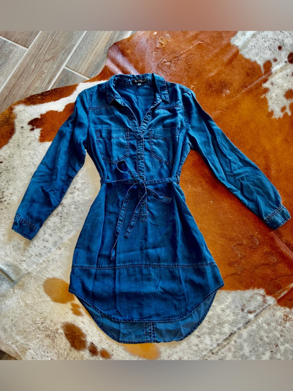 Velvet Heart Tencel Shirt Dress Blue Tie Waist Chambray Look Size Small